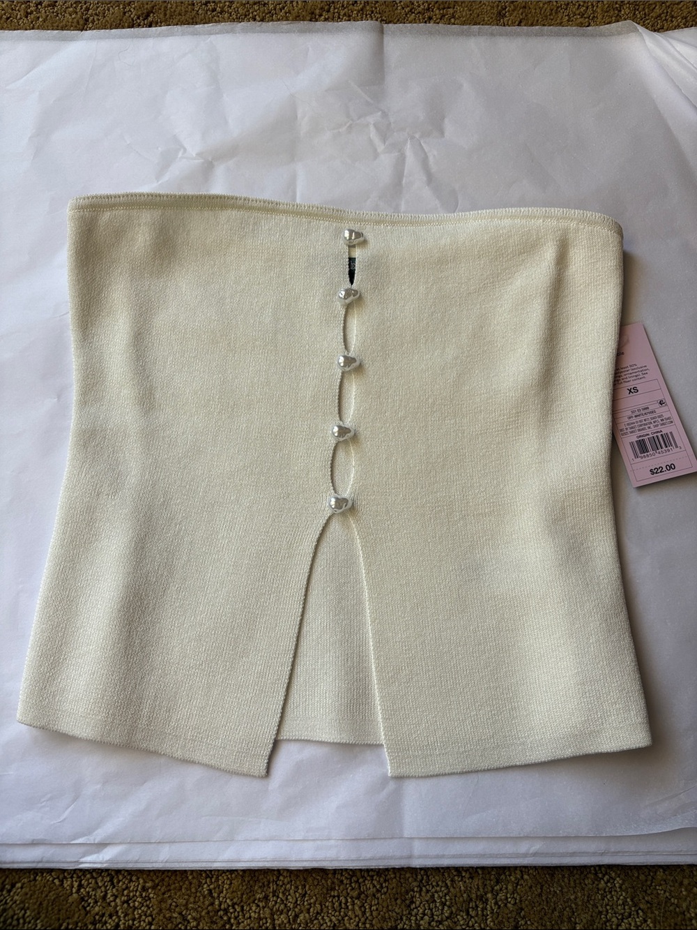 wild fable Cream Strapless Knit Crop Top with Front Pearl Detail